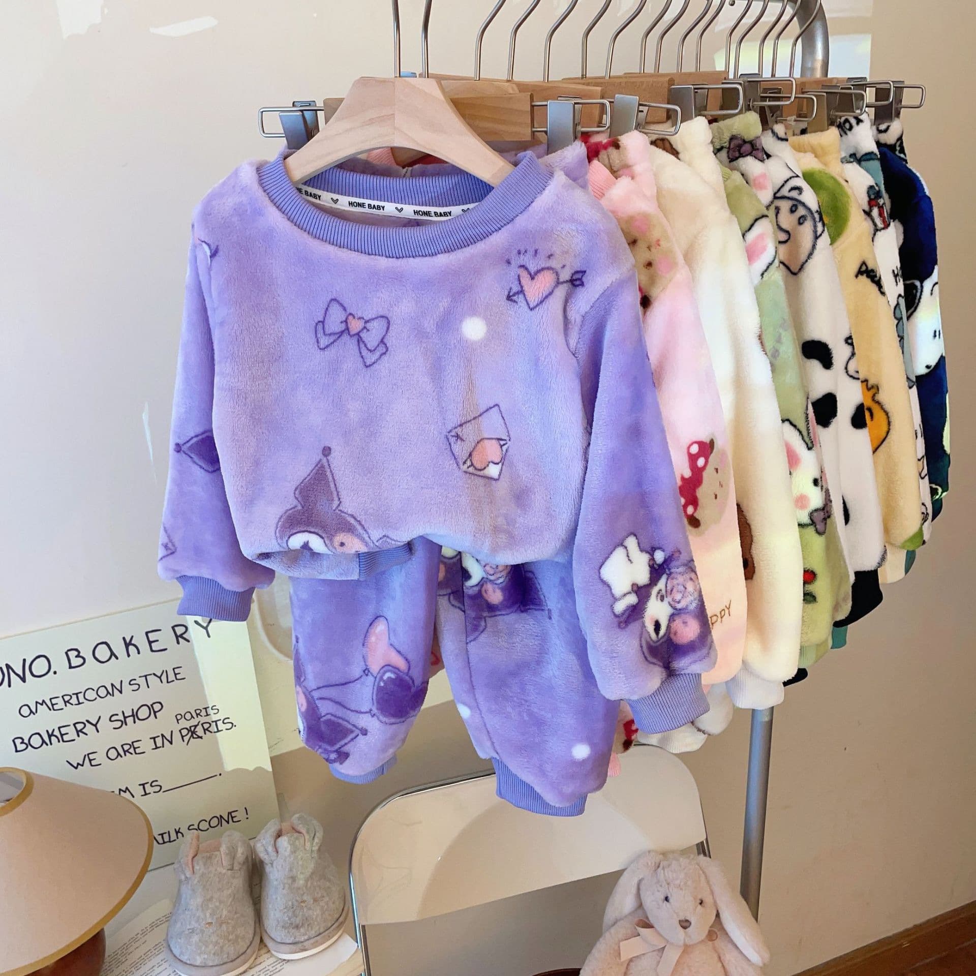 Kids Flannel Pajama Set for Fall and Winter, Boys and Girls, Warm Fleece-Lined Thick Top and Pants Loungewear