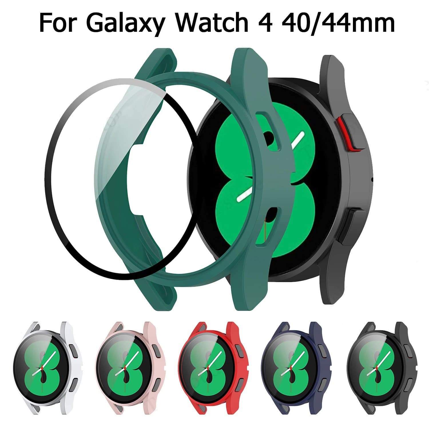 Compatible with Samsung Galaxy Watch4 One-Piece Watch Case 40mm/44mm PC + Tempered Glass Film Watch Protector