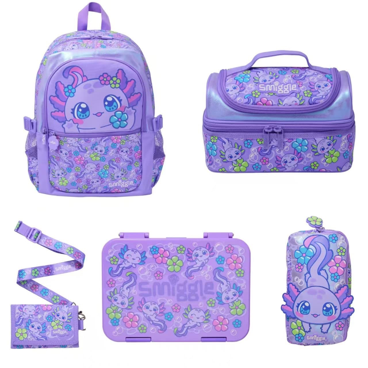 Australian Smiggle Purple Cartoon Backpack for Primary School Students, Lightweight and Fun Backpack Set