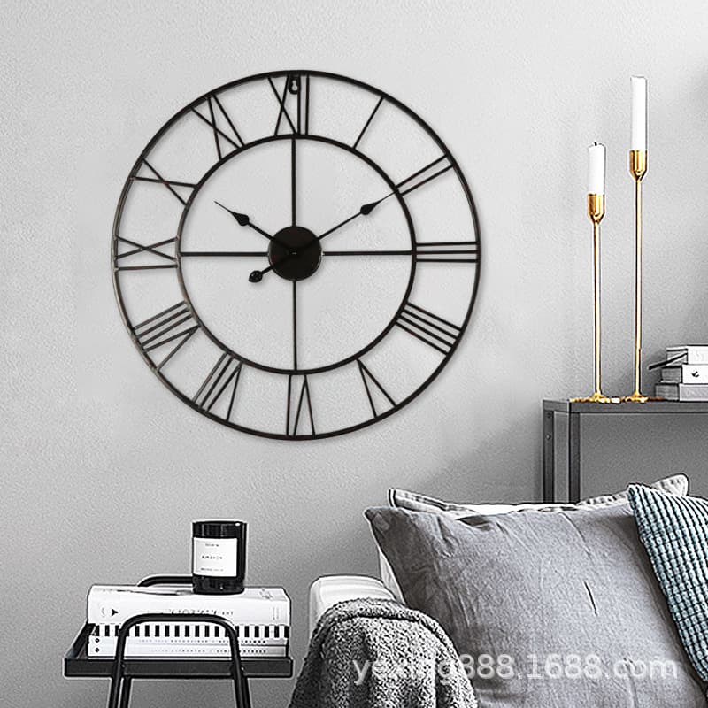 European style wall clock, simple living room clock, iron silent digital wall clock, creative h decorative clock, cross-border clock