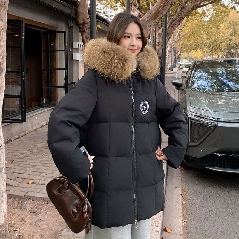 Maternity-Friendly 300 Jin Plus Size Curvy MM Thickened Hooded Raccoon Fur Collar Mid-Long Puffer Coat Women's 245