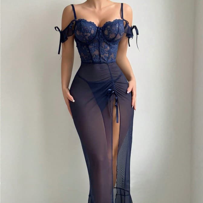 Sexy Lace Butterfly Camisole Sleep Dress Sheer Transparent Backless Sleeveless Short Slip Lingerie Nightgown Factory Wholesale