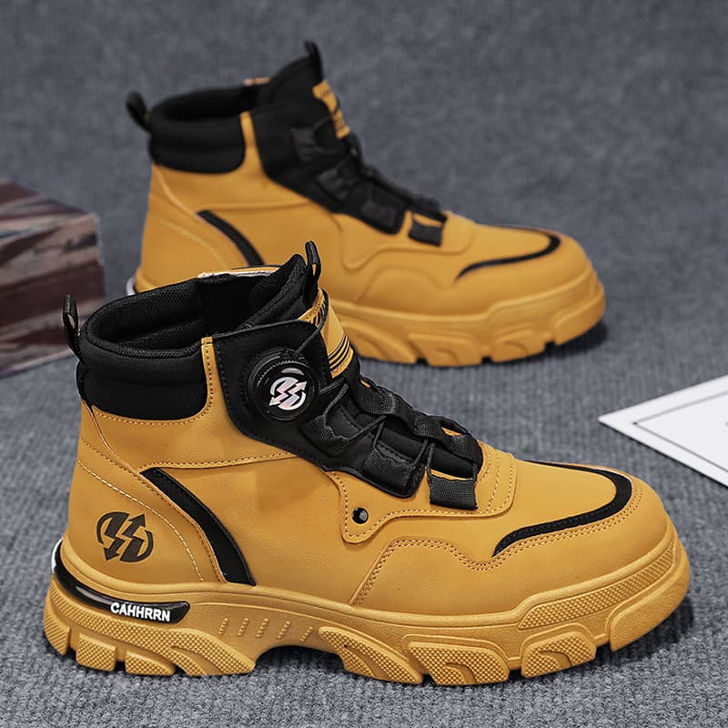 Men's Shoes 2024 Autumn/Winter New Leather Swivel Buckle Work Boots Outdoor Anti-Slip Thick Sole High-Top Casual Shoes