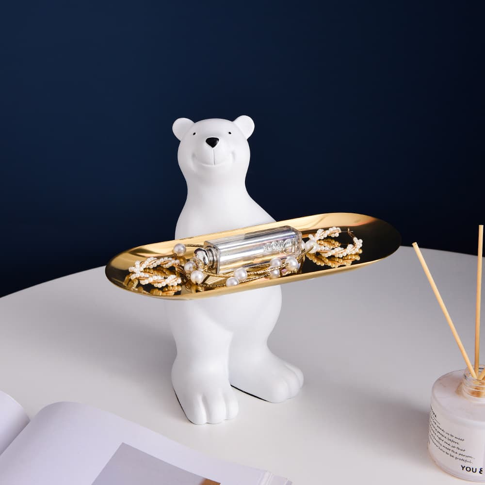 European Style Polar Bear Floor Storage Ornament Living Room Entrance Key Storage Tray Home Tv Cabinet Decoration Ornament