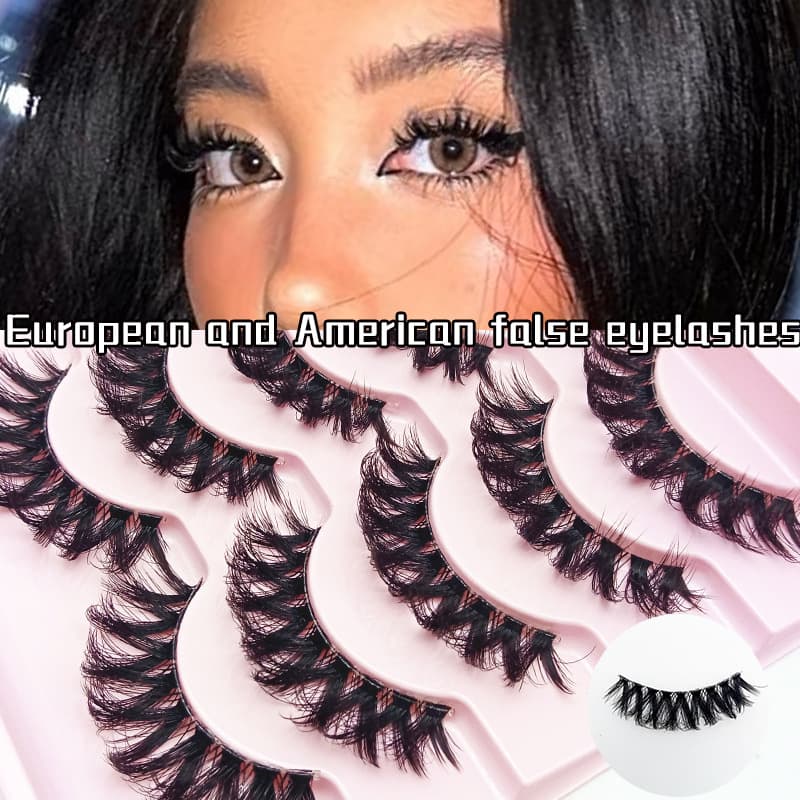 5 Pairs Black Stem European and American Style False Eyelashes, Dense Curly Soft Segmented Asian Big V-Shape Mixed-Blood Hot Girl False Eyelashes
