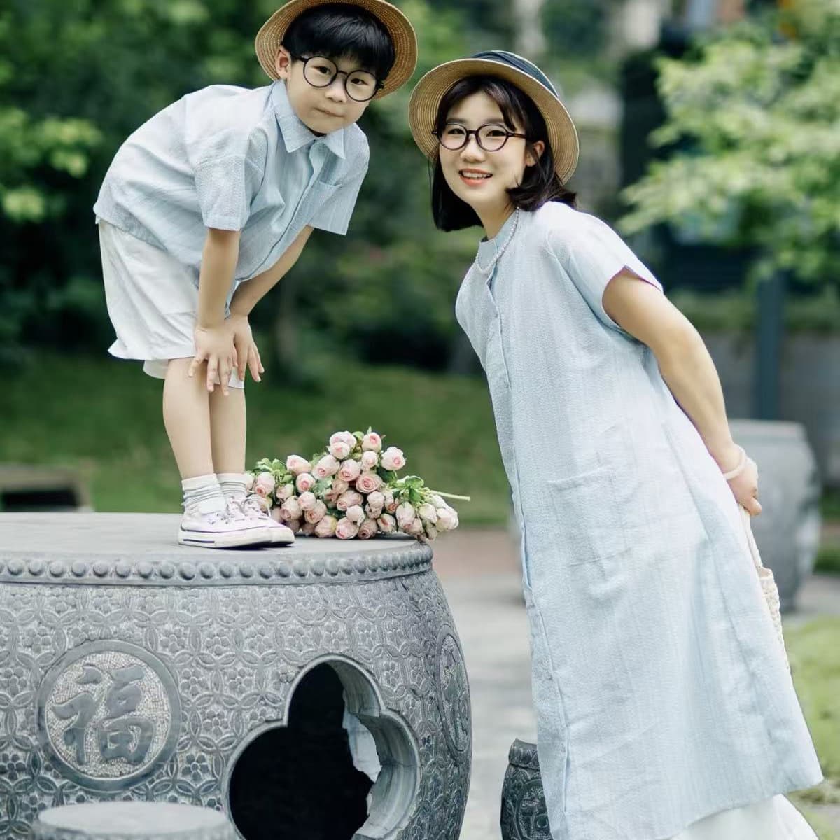 High-End Couple Wear, Summer Striped Short-Sleeved Shirts, Mother-Daughter Wear, Korean-Style Parent-Child Wear, Loose Vacation Casual Family Wear
