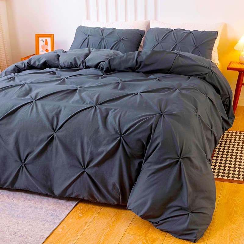 3pcs/set Cross-border Supply Gray Handmade Ruffled Craft Style Duvet Cover 3/4-Piece Set in Premium Gray
