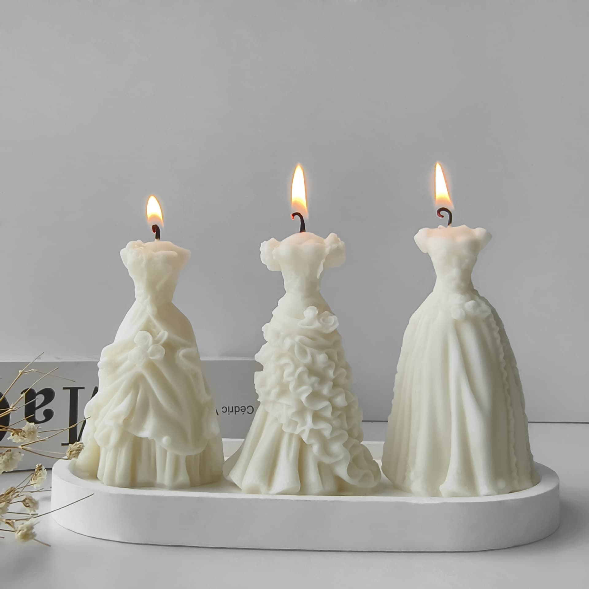 Jiahuimei 3D Bride Wedding Dress Scented Candle Silicone Mold DIY Handmade Soap Wedding Dress Skirt Gift Mold