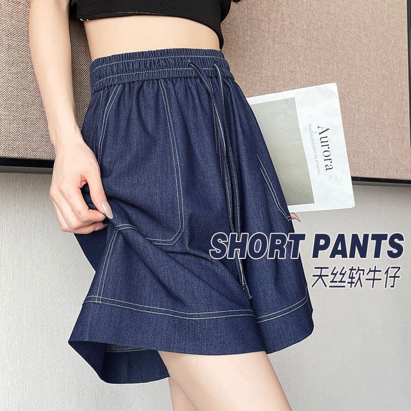 Tencel Denim Shorts for Women Summer 2026 New Trendy Loose Wide-Leg Mid-Length Thin Ice Silk Bermuda Shorts