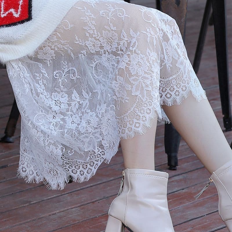 White inner petticoat lace skirt long mesh large size cheongsam paired with black cheongsam skirt cute girl