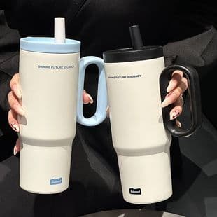 Insulated Water Bottle 316 Stainless Steel Straw Thermos, Large Capacity with Handle, Portable Outdoor Car Tea Compartment Cup