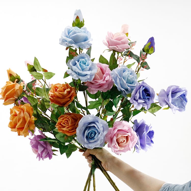 5-Piece Velvet Rose Artificial Roses Single Stem Realistic Touch Velvet Rose Home Wedding Decoration Fake Flowers ROSE