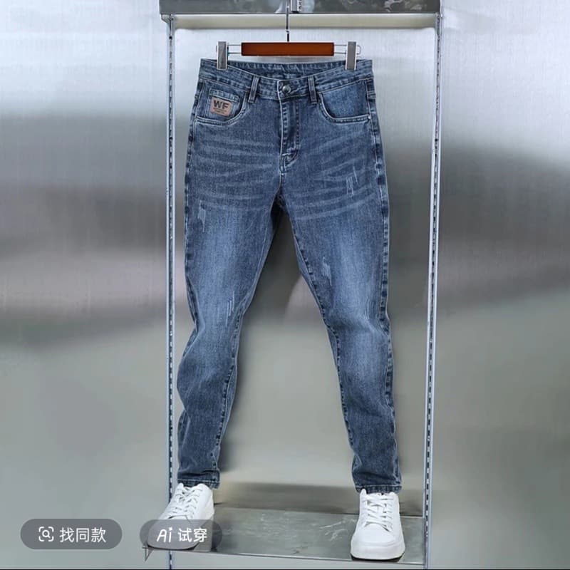 2025 Spring Twill Lycra Jeans for Men Slim Straight Comfort Stretch Casual Jeans Trendy Men's Pants