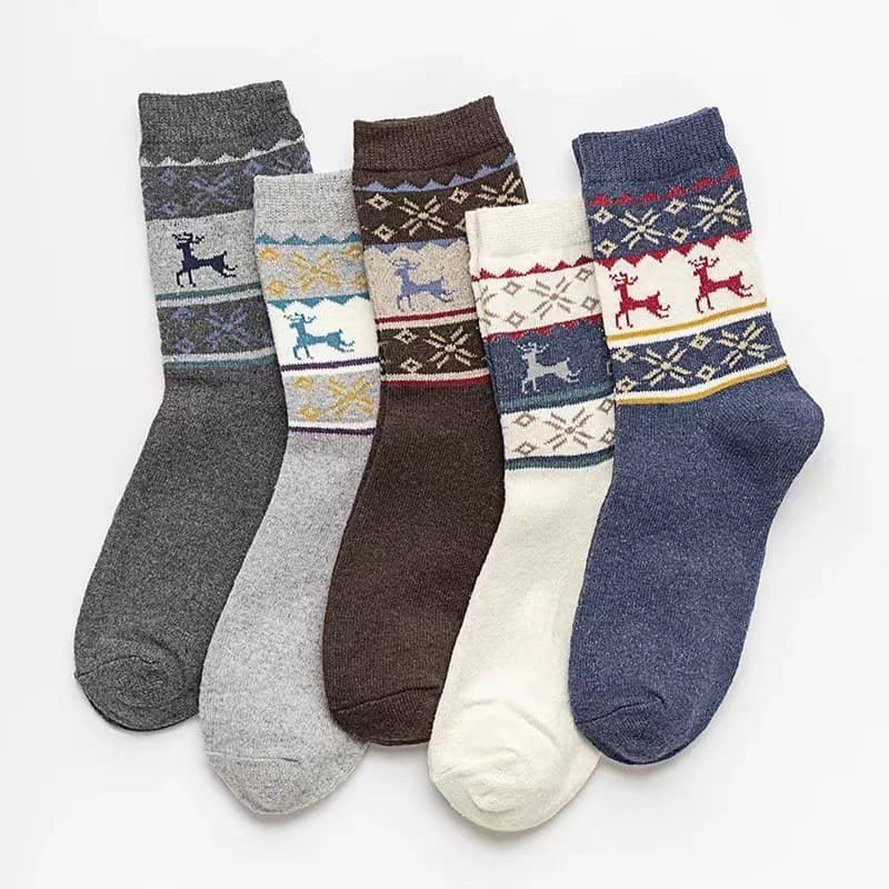 Amazon Cross-Border Export Socks Men's Mid-Calf Socks Autumn and Winter Retro Warm Business Style Men's Rabbit Wool Socks Wholesale