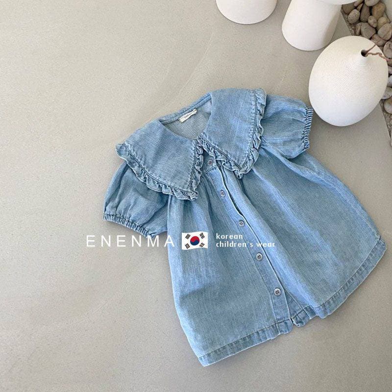 Girls Dress 2024 Summer New Style Baby Girl Lapel Petticoat Children's Small Fresh Puff Sleeve Denim Skirt