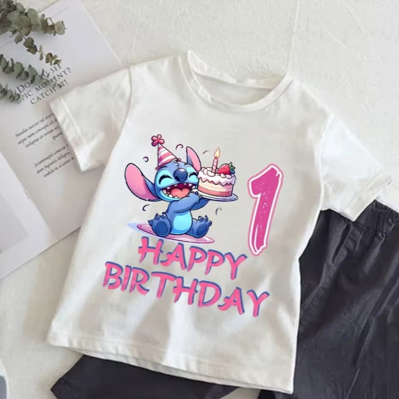 Stitch T-Shirt 2025 Children's Birthday Digital 123456789 10 11 12 13 14 Years Old Party T-Shirt