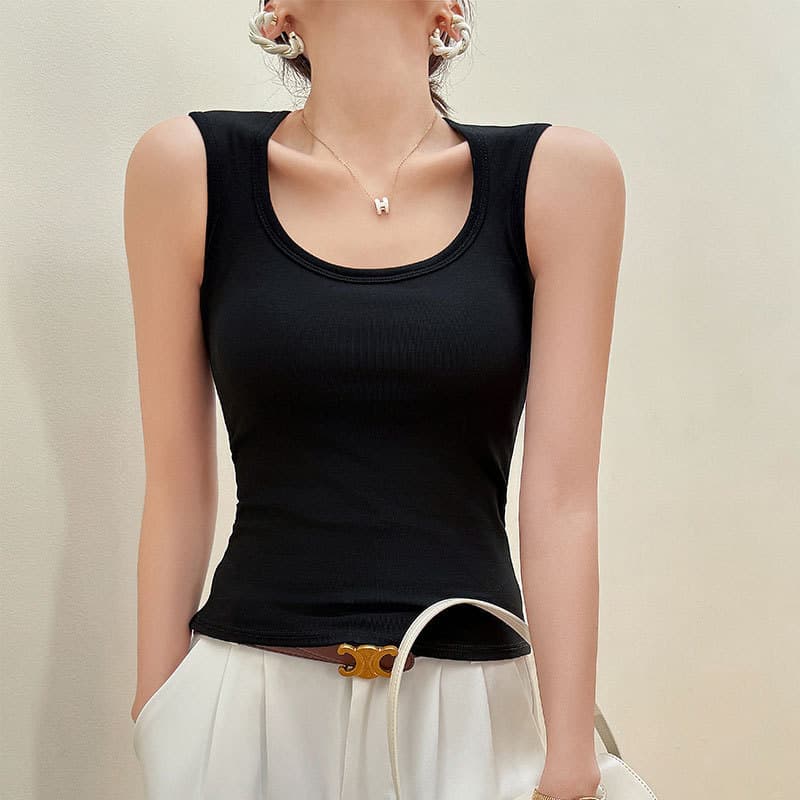 Camisole Tank Top for Women, 2026 New Style with Padded Bra, Black Inner Layer, Racerback Sleeveless, Premium Summer