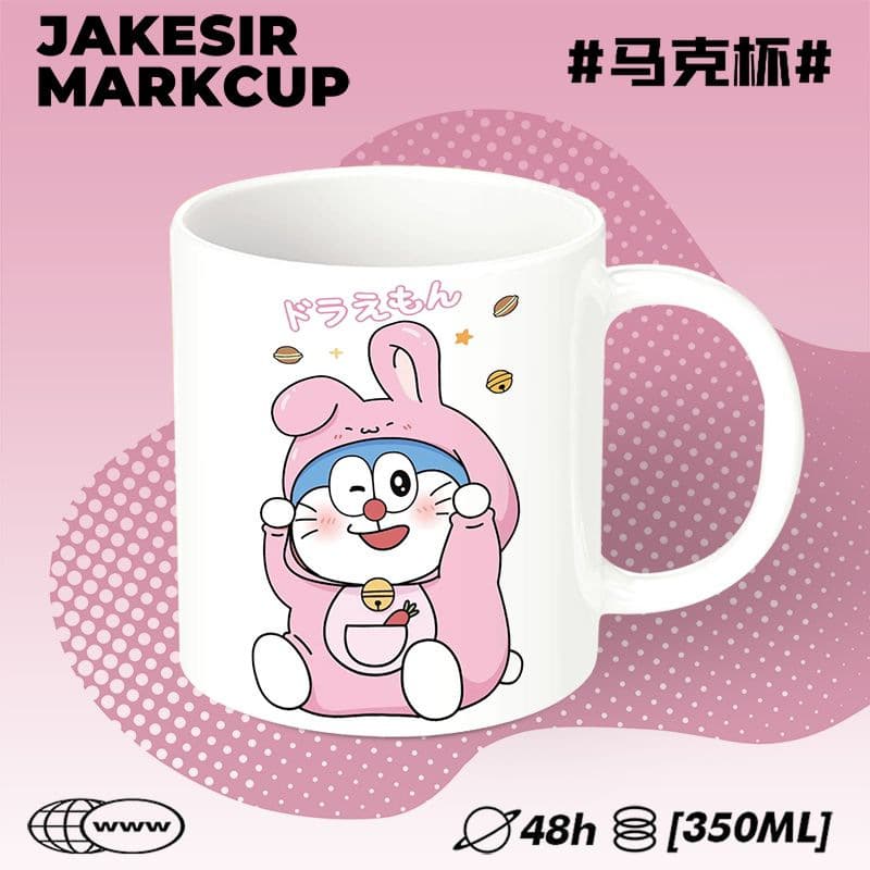 Doraemon Water Cup with Lid Cute Ceramic Mug Breakfast Spoon Coffee Tea Cup Office Cartoon Cup Gift