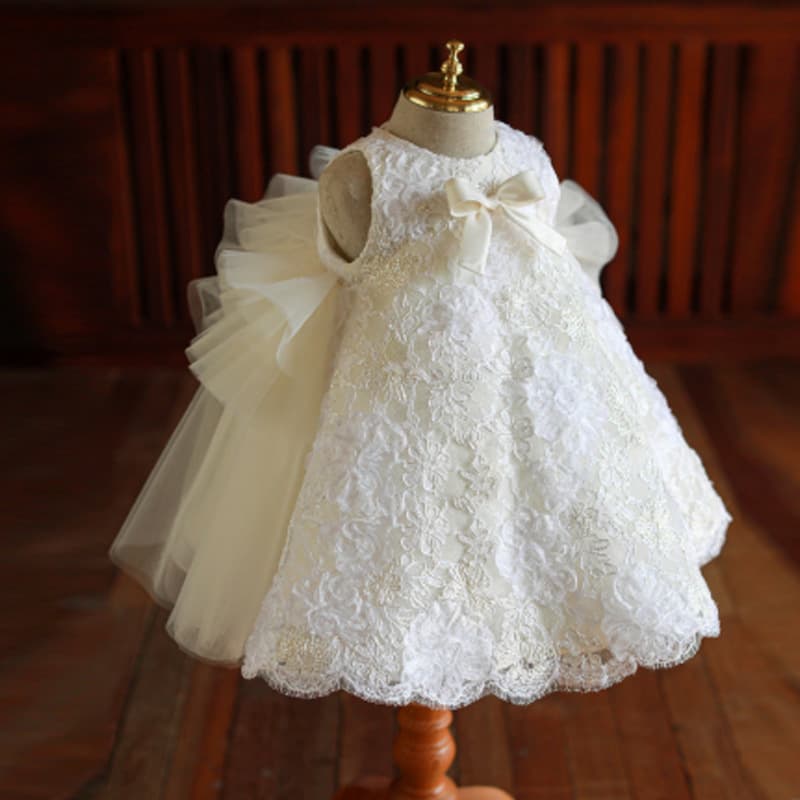 Baby Girl 1st Birthday Dress 2026 Spring Toddler Princess Gown Stylish White Sequins Party Dress