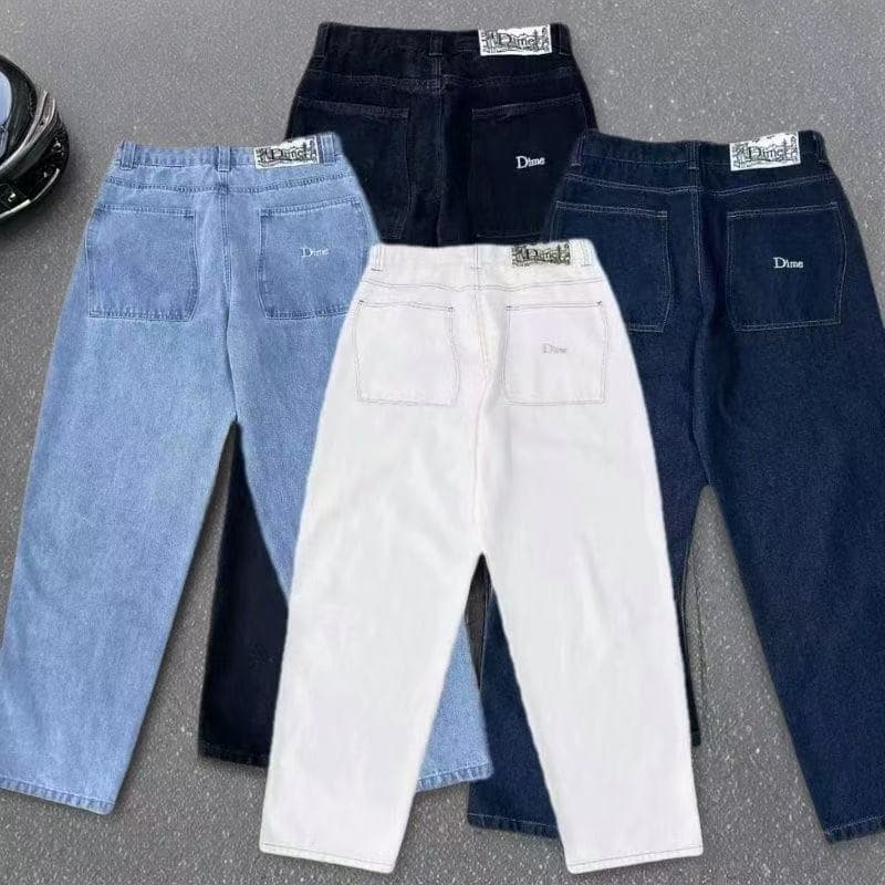 In Stock Skateboard Streetwear Dime BAGGY Straight-Leg Embroidered Loose Fit Denim Pants Jeans