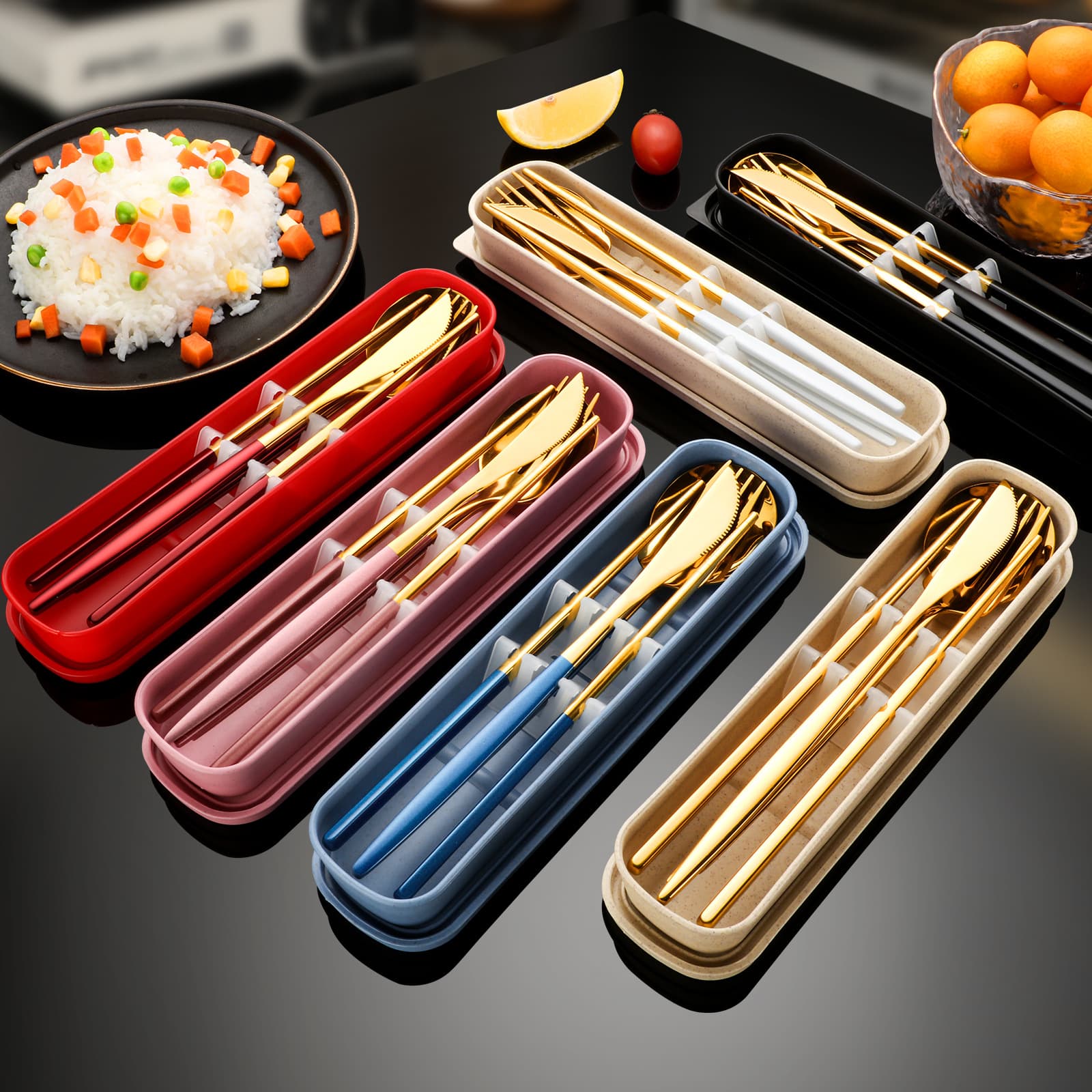 Stainless Steel Portable Cutlery Set Knife Fork Spoon Chopsticks Outdoor Gift Student Dining Set