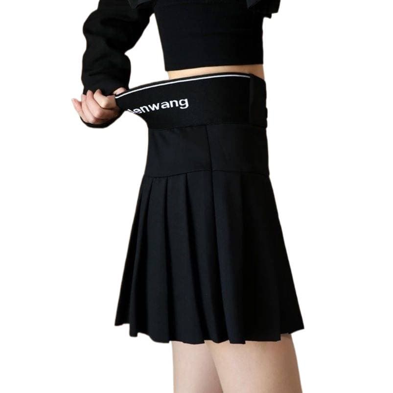 Elastic Waist Black Pleated Skirt for Women Summer 2026 High Waist Stretchy Slimming Flowy A-Line Short Skirt