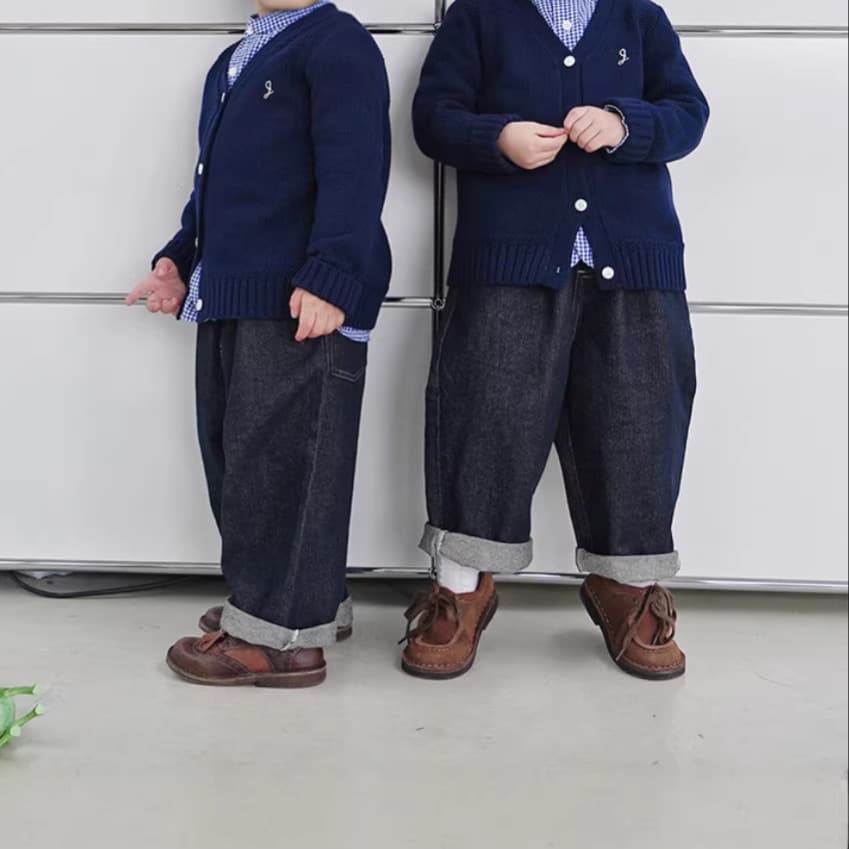 Children's Jeans for Spring and Autumn, Blue-Black, Japanese Style, Soft and Versatile, Straight-Leg Casual Pants for Kids