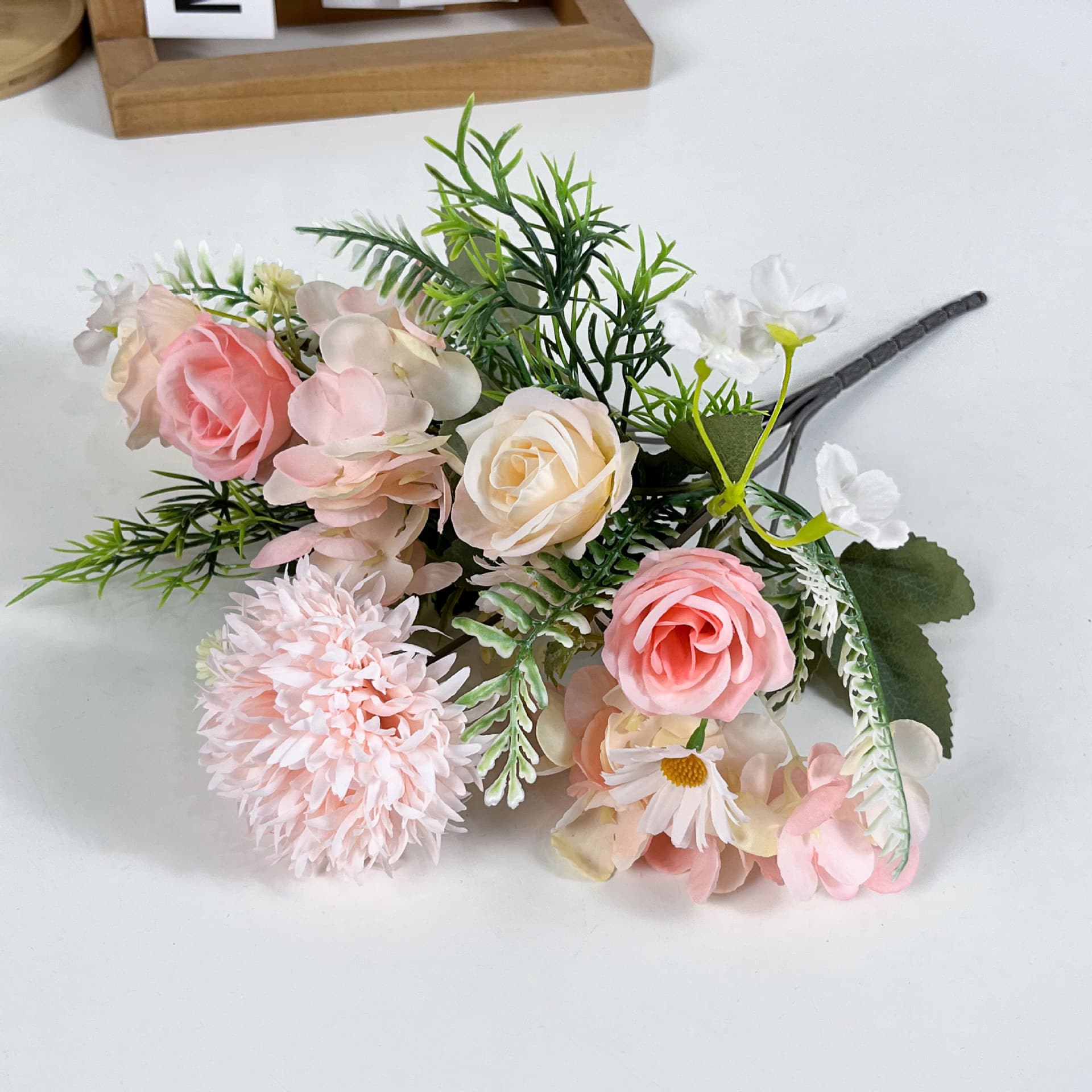 Artificial 7-Branch Peony & Daisy Bouquet, Silk Fabric Flowers, Dried Flower Home Decoration, Guangzhi Meiya Bouquet