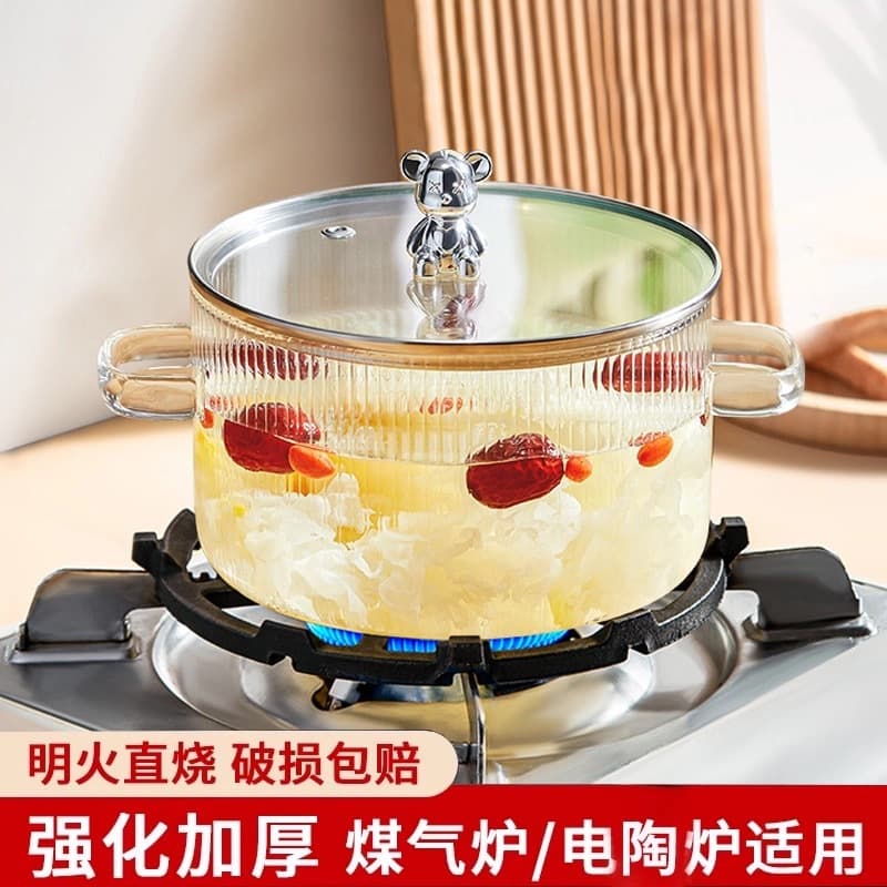 Household Double-handled Borosilicate Glass Soup Pot Transparent Suitable for Open Flame Electric Ceramic Hob Heating Heat-resistant Instant Noodle Bowl Milk Stewing Pot