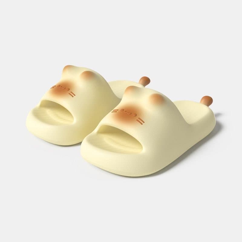 Caramel-Colored Cat Slippers for Women, Summer Cute Cartoon Non-Slip Home Thick-Soled Indoor Odor-Free High-Appearance Sandals for Women