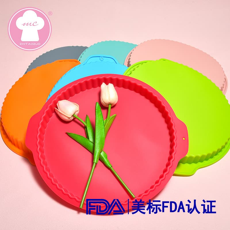 Silicone large disc double-eared round baking mold pizza flying cake apple pie tart lace cake mold