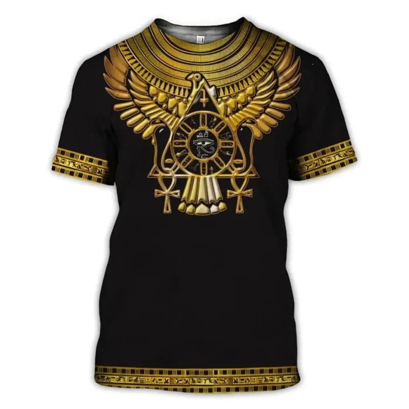 Cross-Border Egyptian Ankh Symbol 3D Digital Print T-Shirt Men's Breathable Street Style Sports Casual Short-Sleeve Top