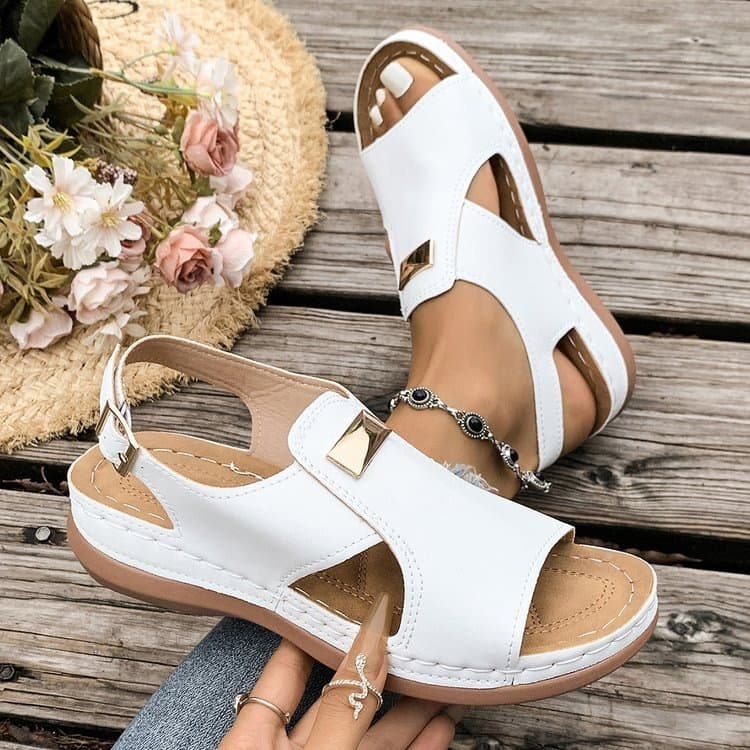 European and American Cross-Border Ankle Strap Thick-Soled Sandals for Women, Casual Lace-Up Double Buckle Wedge Heel Open-Toe Outwear Wholesale Plus Size