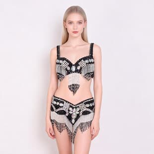 High-end Beaded Bra and Belt Set for Belly Dance Performance, Indian Dance Sexy Stage Costume, Nightclub Lingerie BRA
