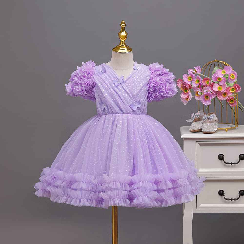 European and American children's dress princess dress girl butterfly petal sleeve puffy dress children's birthday party dress dress