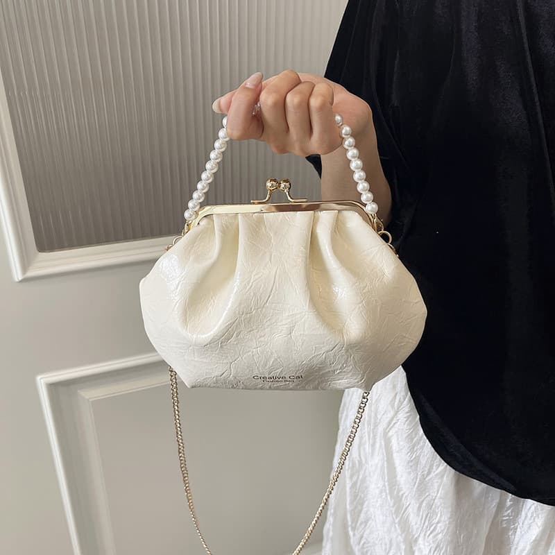 2026 Summer New Pleated Women's Bag, Korean Ins Style Chain Crossbody Bag, Beaded Handbag for Cross-Border Wholesale