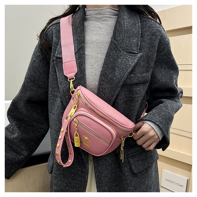 Fashionable PU Waist Bag 2025 Spring New Multi-Compartment Casual Sports Pouch Rivet Handbag Shoulder Crossbody Bag