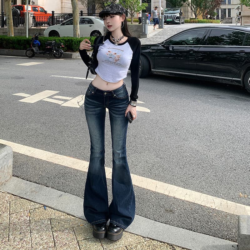 YC & American Retro Spice Girls Low Waist All-match Slim Fit Autumn and Winter Flared Pants Jeans Women & Long Pants
