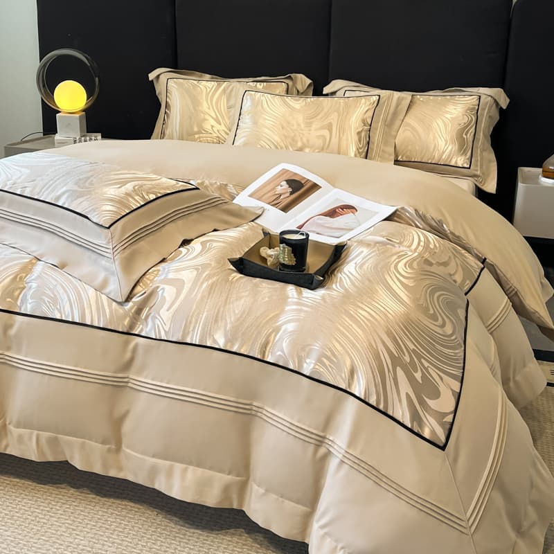 Luxury 100% Pure Cotton 4-Piece Bedding Set High-End Jacquard Satin Duvet Cover Cotton Fitted Sheet Flat Sheet Bare Sleep Bedding 4
