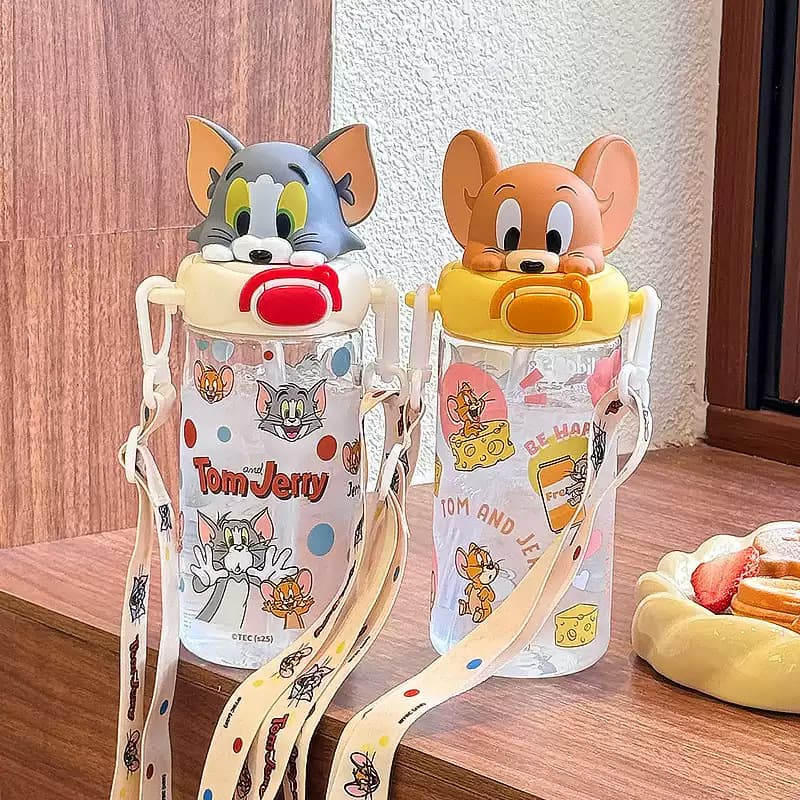 Tom and Jerry Cartoon Water Bottle for Kids Students High Appearance Straw Cup Heat Resistant Back to School Tritan Cup Summer