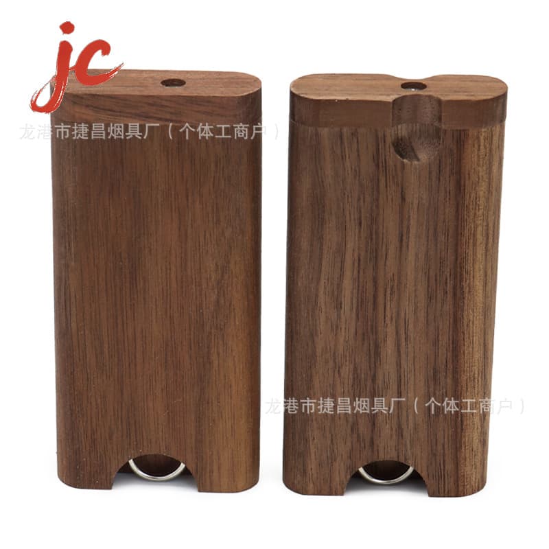 JC Cross-Border Hot Selling Walnut Wood Cigarette Case with Aluminum Cigarette Holder, Metal Pipe Cleaner Hook, Wooden Storage Case Set