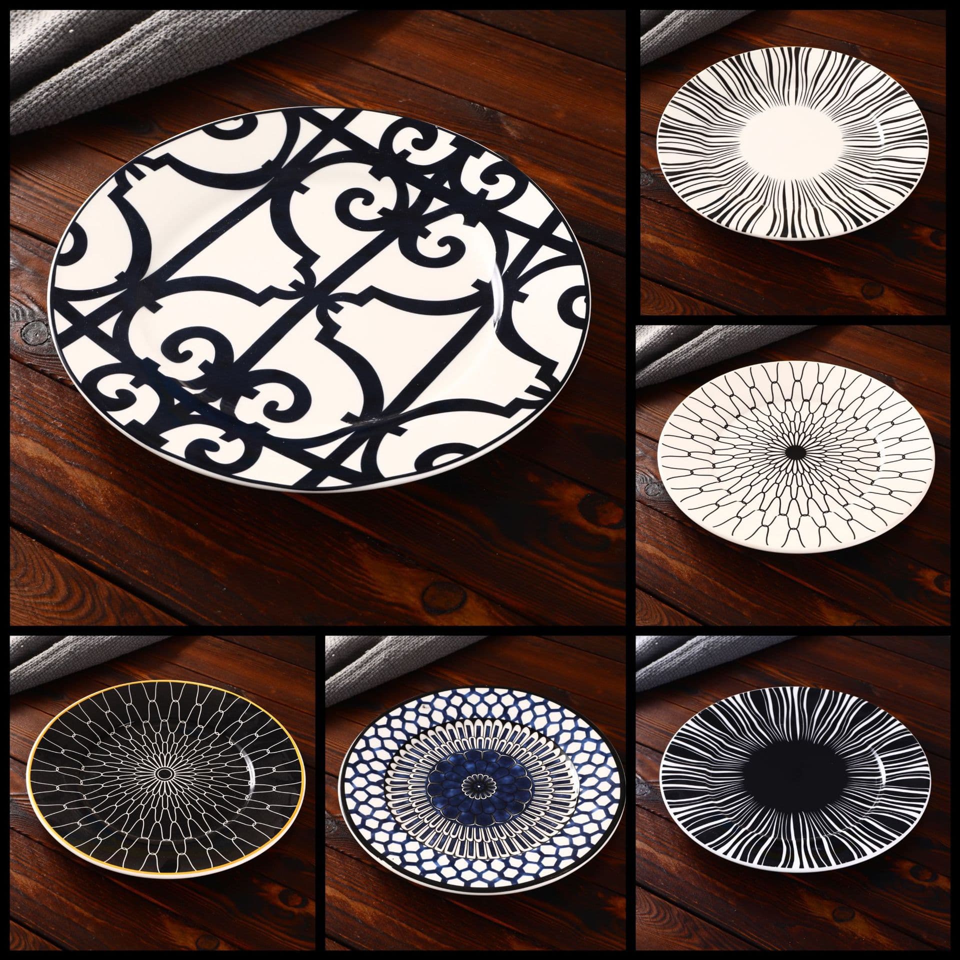 French Vintage Dinner Plate Forest Series Ceramic Plate for Home, Western Restaurant Breakfast Plate, Steak Pasta Dish