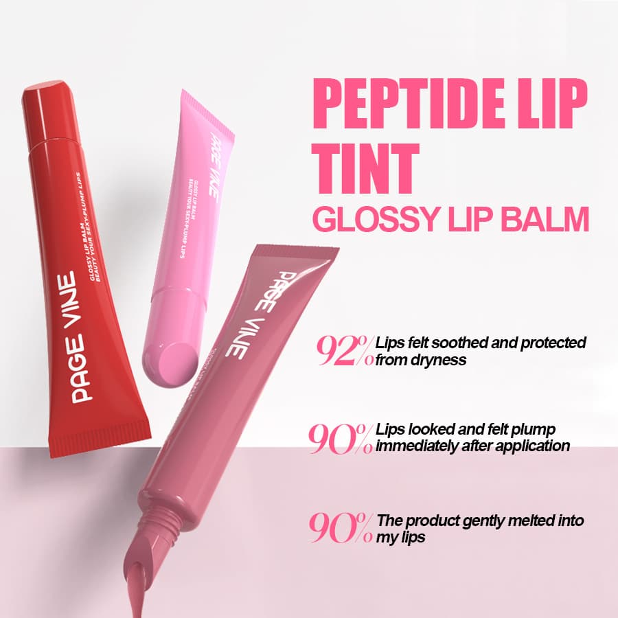 PAGE VINE Multi-Peptide Lip Gloss Liquid Lip Glaze Water-Glossy Lip Oil Plumping Moisturizing Lip Balm Cross-Border