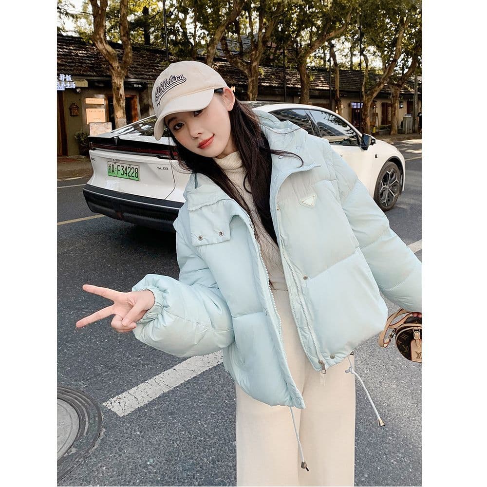 Unique and Super Stylish Milk Blue Short Puffer Coat for Women, Winter Korean Dopamine College Style Niche Thick Jacket