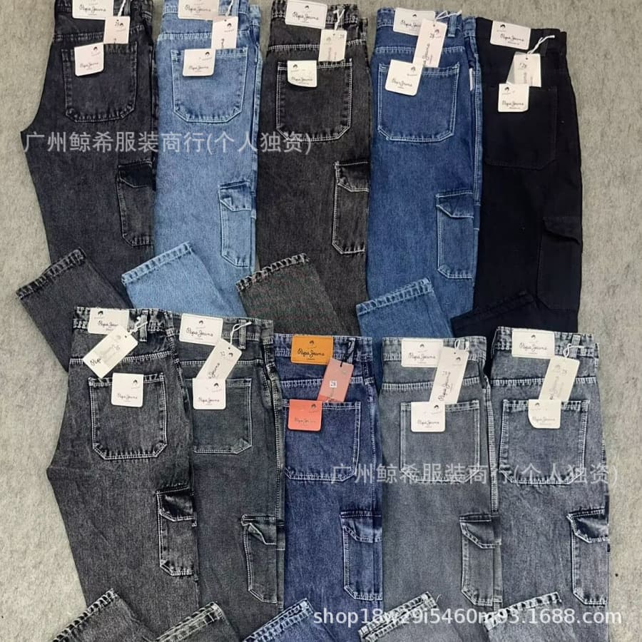 Men's Cargo Jeans Wholesale - Cross-Border Utility Pocket Jeans in Stock
