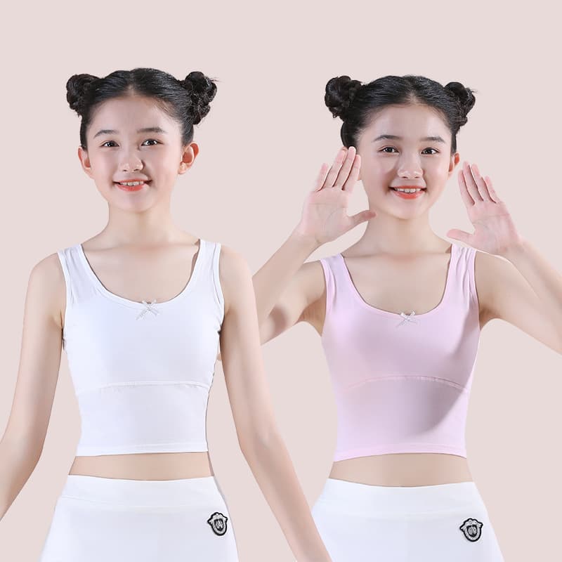 [In Stock, Fast Shipping] Girls' Development Underwear for Students, Cotton for Elementary, Middle School, and Older Children, Mid-Length Teen Vest
