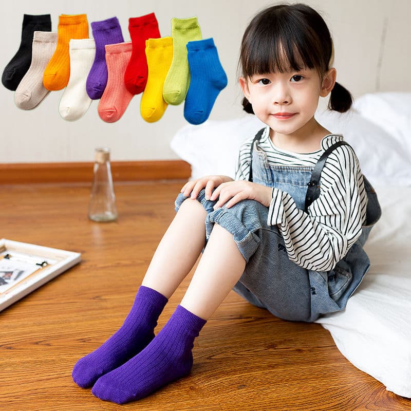 Children's cotton socks candy-colored pile socks for boys and girls solid color children's socks versatile baby mid-calf socks 0-8 years old