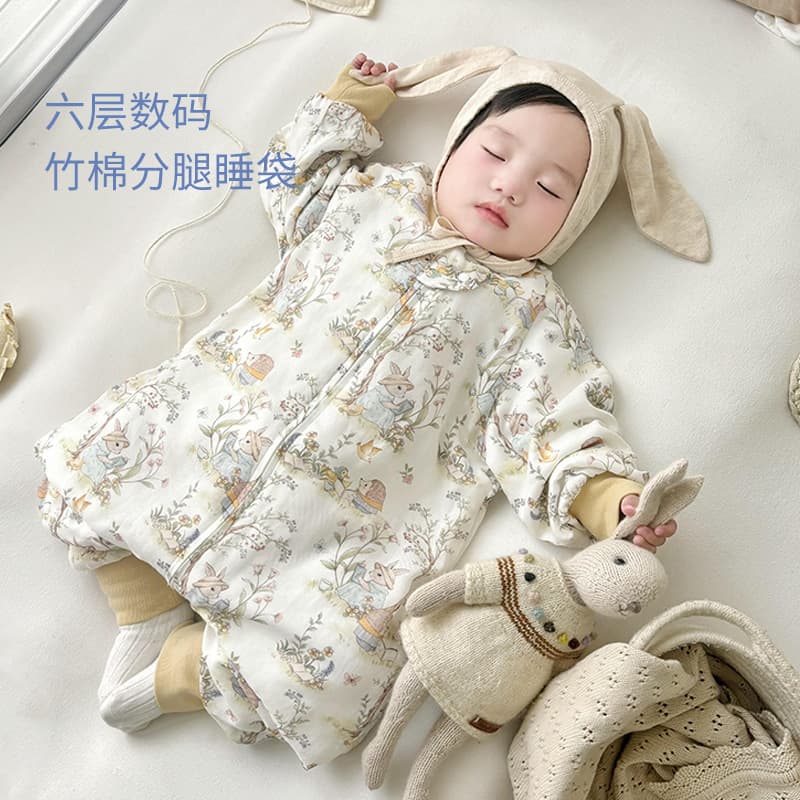 Autumn/Winter New Bamboo Cotton Six-Layer Split Leg Sleep Sack Digital Print Infant Onesie Children's Sleep Sack