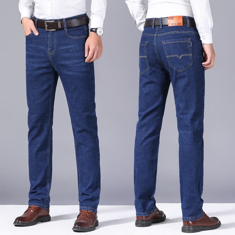 New Summer Stretch Lightweight Men's Jeans, Mid-Rise Loose Straight Leg, Durable Work & Business Men's Jeans