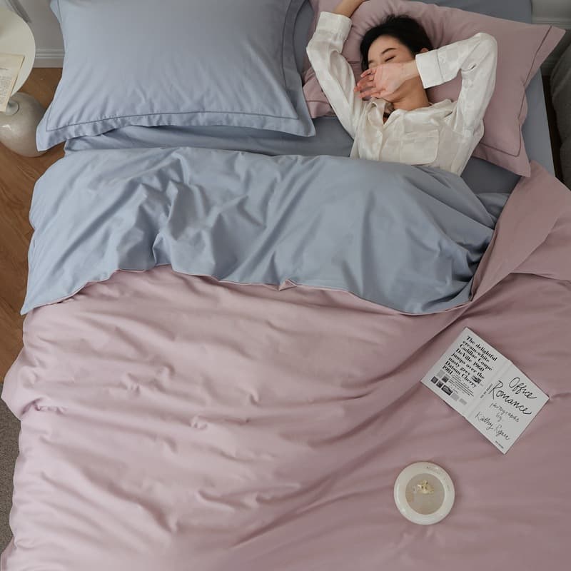 4-Piece 100-Thread-Count Long-Staple Cotton Sateen All-Cotton Ultra-Soft Washed Dual-Color Bedding Set, Pure Cotton Duvet Cover and Fitted Sheet
